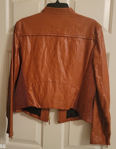 Adrianna Papell Faux Leather Cognac Camel Brown Luggage Rusty Motto Jacket NEW - Picture 3 of 3