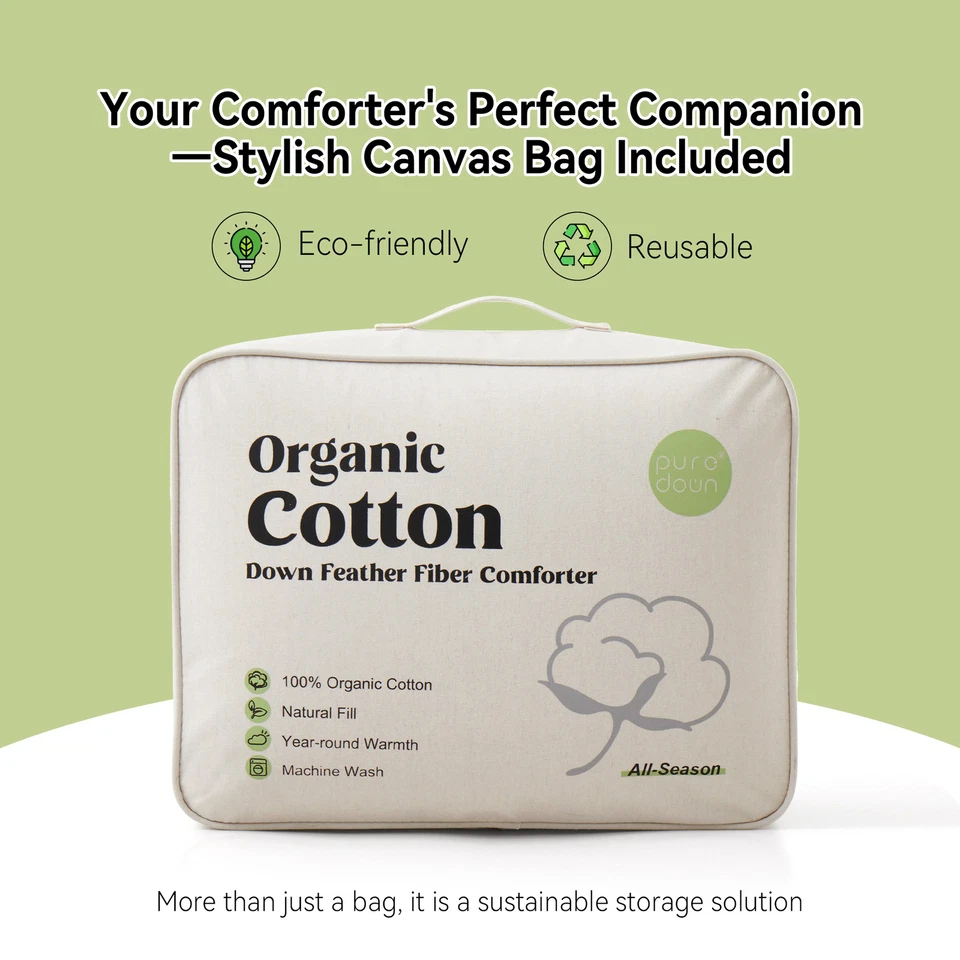 All Season Comforter Bed Blanket Down Feather Fiber Fill, Organic Cotton Shell - Image 4 of 4