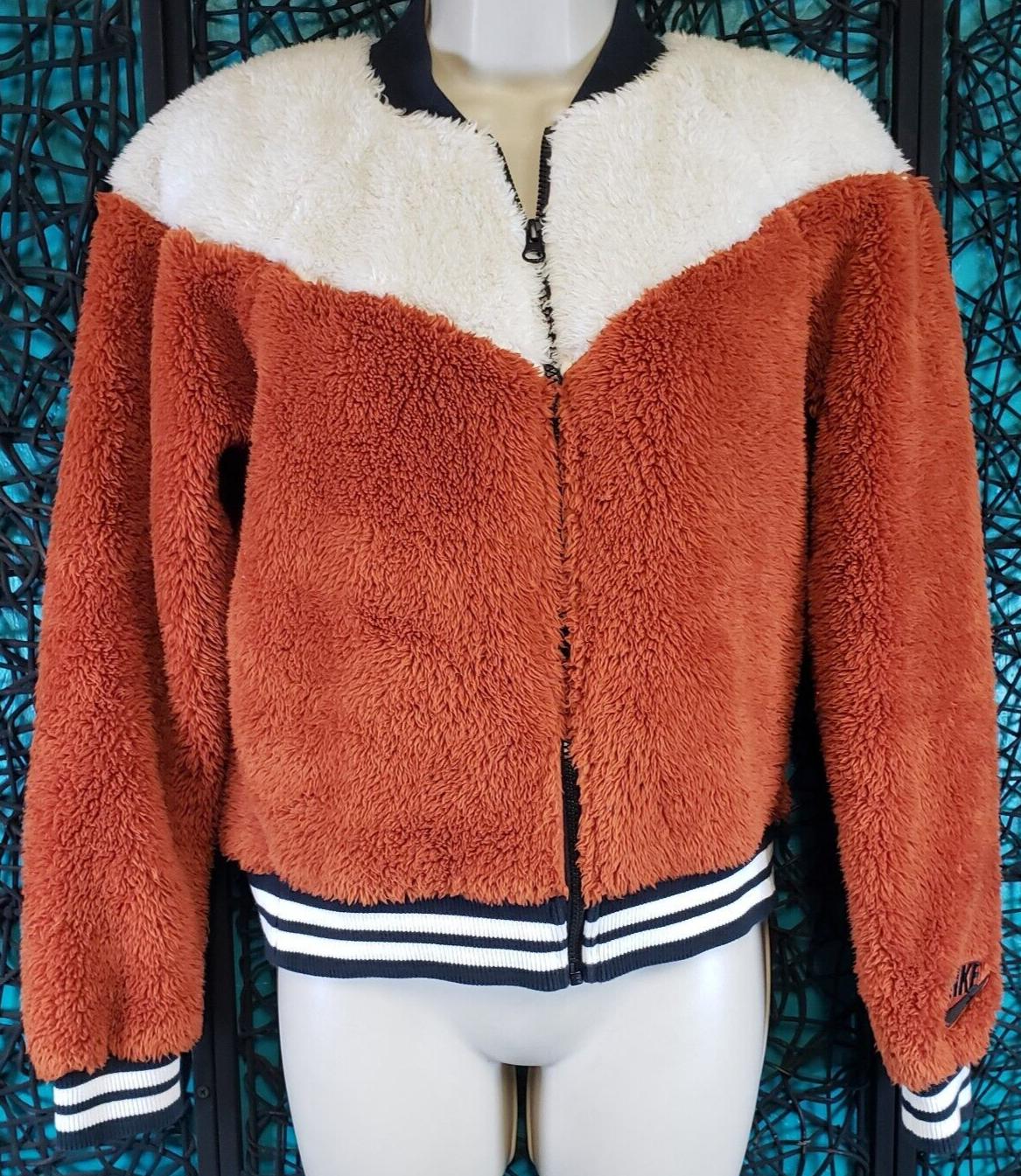 SACAI X NIKE NIKE DONNA GIACCA STILE BOMBER PILE FUZZY XS MARRONE BIANCO CJ5030 246 FULL ZIP