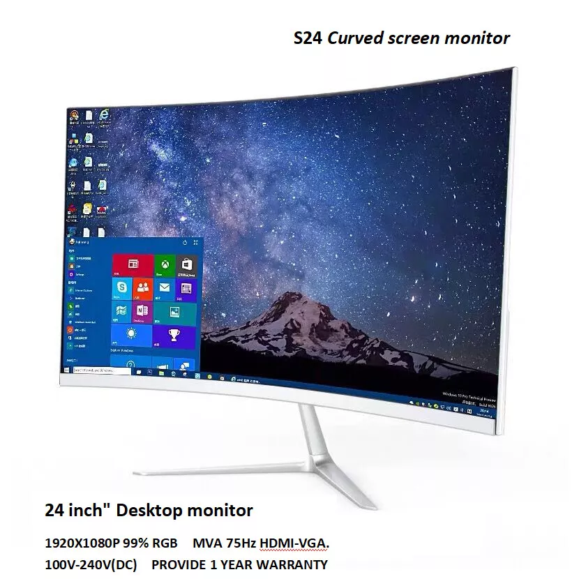 24 inch LED/LCD Ultra-thin Compute Curved Screen Monitor PC 75Hz HD Gaming  HDMI