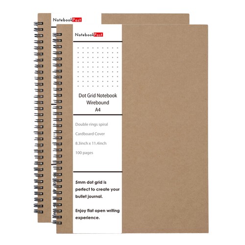 A4 Size Cardboard Cover Dot Grid Spiral Notebook Dotted Journal 100 Pages - Picture 3 of 3