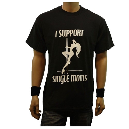 Para Hombres Divertida Camiseta Gráfica I APOYO MAMÁS SOLTERAS Impreso Humor Moda Camiseta Negra - Imagen 3 de 5