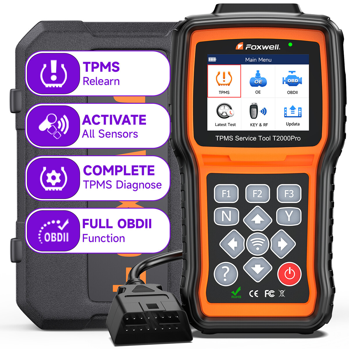 FOXWELL T2000 Pro TPMS Tool Read Activate Relearn All Sensors OBD2 Scanner