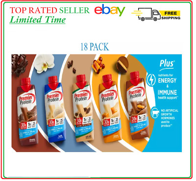Premier 30g Protein PLUS Energy Immune Support Shakes 18-Pack Various Flavors