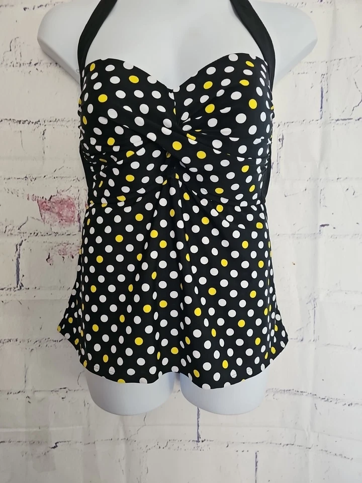 Catalina Swimsuit Tankini Top Plus 3X Retro Polka Dot Halter Tie Style Lined - Image 3 of 4