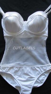 SEAFOLLY Net Effect Underwire Swim Bathing Suit White Bustier  4 D Cup