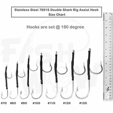 7691S Double Assist Hook Stainless Steel Shark Rig 7/0 8/0 9 10 11 12/0 13/0 New