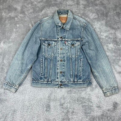 Vintage Levis Jacket Mens Small Blue Denim Type 3 Trucker 90s Fade Biker Distres