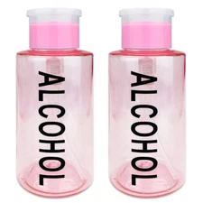 Pana 10 Oz Liquid Push Down Pump Dispenser Bottle with Alcohol Label - Pink 2pcs