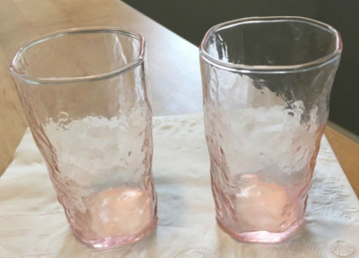 Morgantown Pink Crinkle Juice Glasses Lot Of 2 Vintage Morgantown Glass 4'' Tall.
