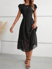 Shein Women's Dress. Black Swiss Dot Lace Ruffle Hem. Size Medium