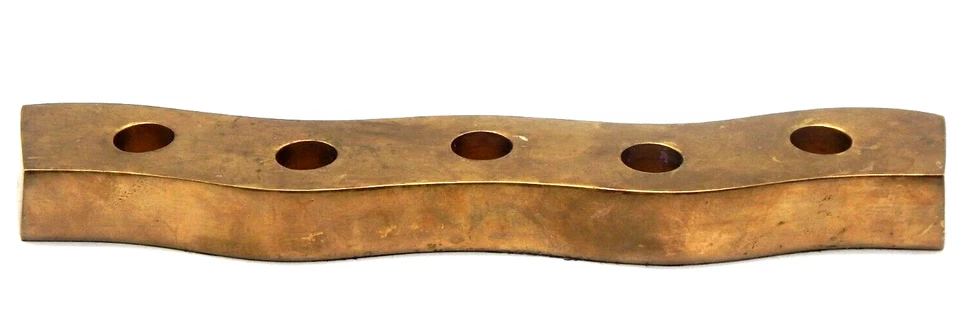 CRATE & BARREL Oro Sólido Latón Ondulado (5) Centro de Mesa Vela Cónica Soporte 13" Foto 4 de 4