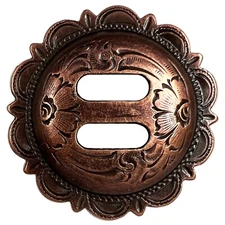 WESTERN SADDLE HEADSTALL TACK ANTIQUE COPPER ENGRAVED SLOTTED CONCHO 1-1/2"