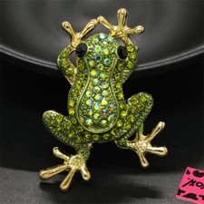 New Fashion Women Green Rhinestone Lovely Frog Crystal Charm Brooch Pin Gift