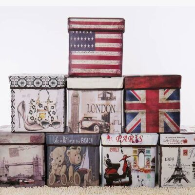 Home Modern Faltbare Aufbewahrungsbox Pouf Sitz Fuß Hocker Würfel Ottomane Spielzeug mit Deckel