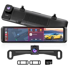 4K Front & Rear View Mirror Camera with Carplay & Android 11.26" Mirror Dash Cam
