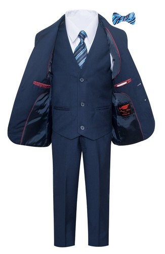 Magen Kid Boys SLIM FIT Formal Bridal 7 Pcs Set Suit S1-18 Navy Blue 2 Button 13 - Picture 9 of 9