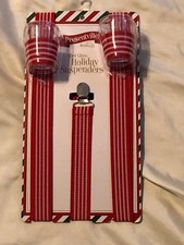 Wembley: Suspenders Adj. w/Shot Glasses, Red  White Stripe, One Size Fits Most