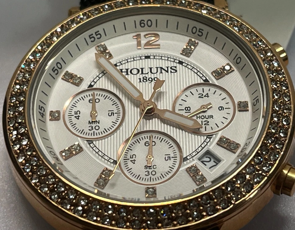 HOLUNS Women's 1899 Watch White dial 10at WR Rose Gold 38mm case Leather Band - Image 2 of 4