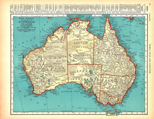 AUSTRALIA/OCEANIA Antique Original Map 1936