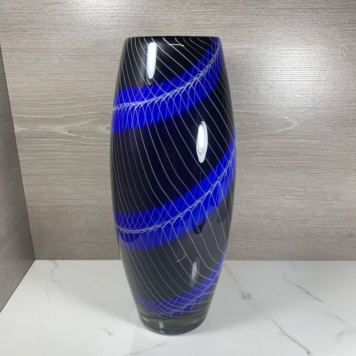 Sasaki Handcrafted Rimini Crystal Vase Art Glass Vintage Blue