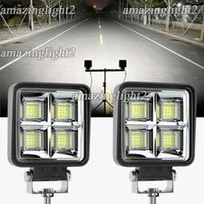 2Pcs 4Inch Square LED Work Light Pods Flood Light For Truck Offroad Tractor SUV