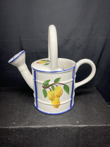 A Gorgeous Vintage Mid Century Modern Ceramic 9.5” Watering Can Fruit Theme