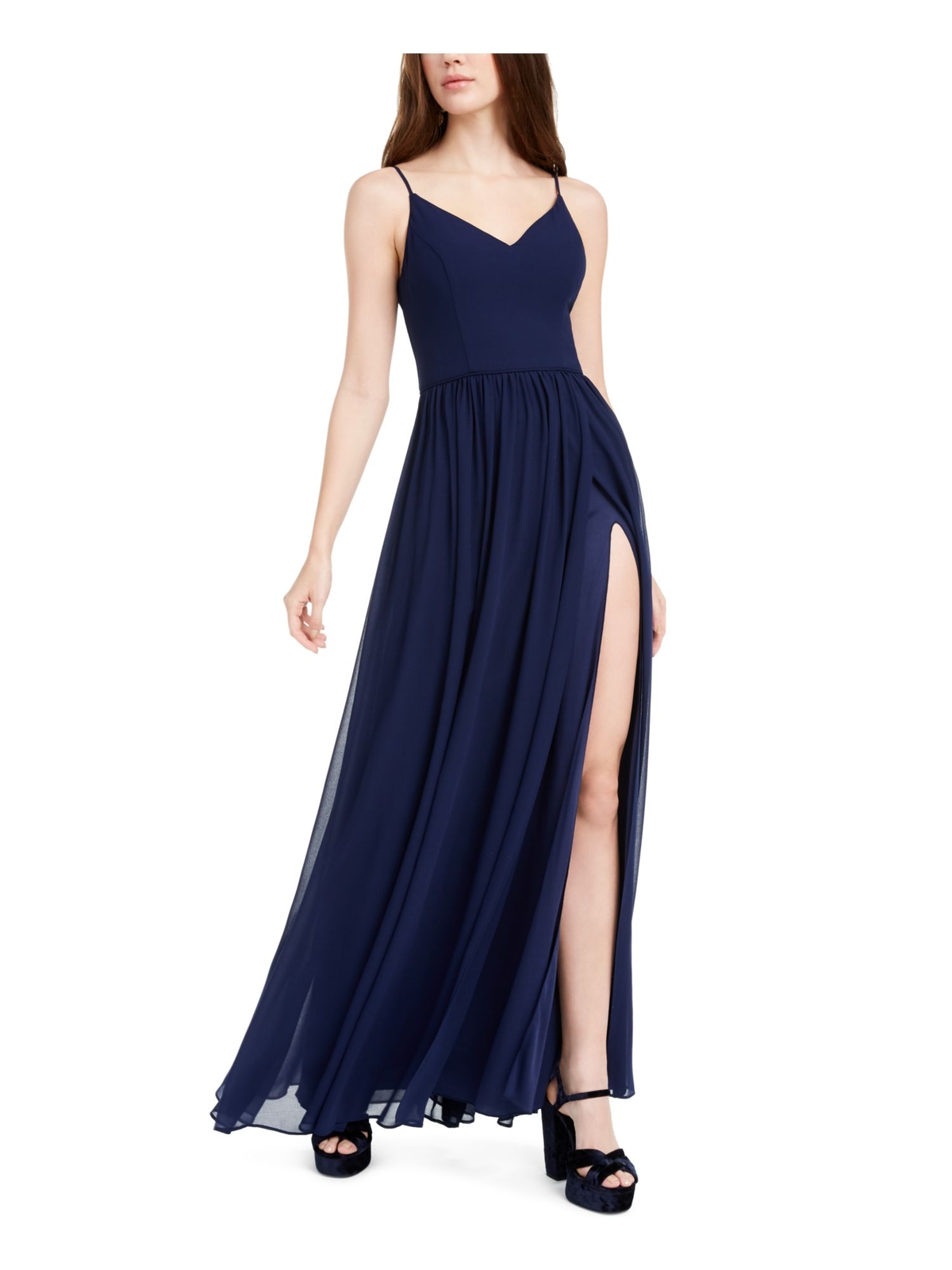 Женское темно-синее платье в стиле ампир на тонких бретельках в полный рост от CITY STUDIO 1