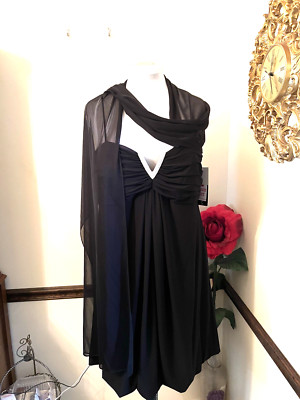 2 PC SET Betsy & Adam Dress &Shawl  16W BLACK  Rhinestone embellish, Bubble Hem