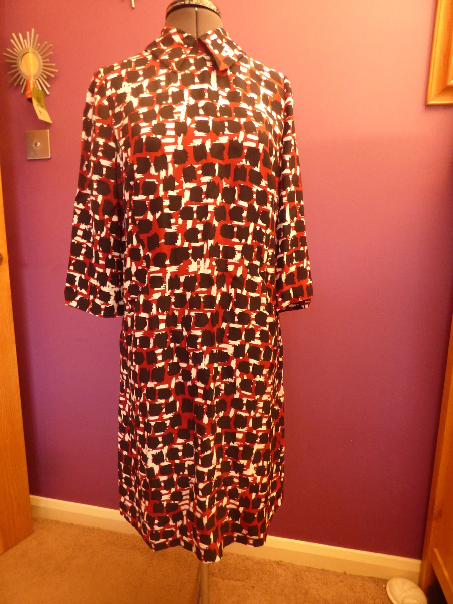 JAEGER Red Black White Geometric Pattern Shift Dress Collar