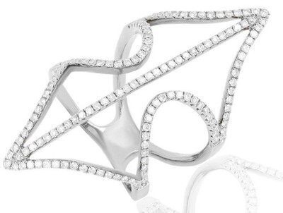 ESTATE LARGE .70CT DIAMOND 18KT WHITE GOLD 3D CLASSIC DOUBLE ANCHOR BAR FUN RING