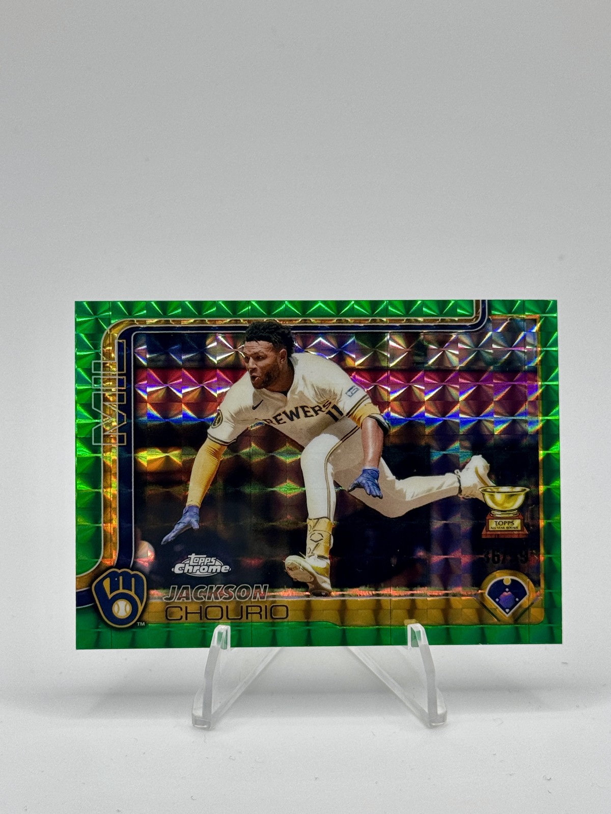 2025 Topps Chrome - Jackson Chourio #262 Green Geometric Refractor /99