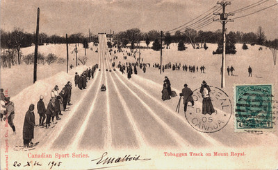 Canadian Sport Series Tobaggan Track on Mount Royal Vintage Postcard B276