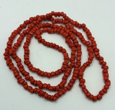 Vintage, Native American, Coral 18 Seed Bead Necklace 