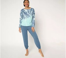 AnyBody Cozy Knit Tie-Dye Top and Jogger Set-Med Indigo-Large A675365 NEW
