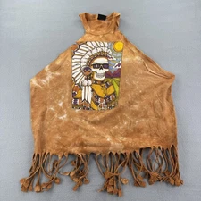 Grateful Dead Shirt Womens Large Liquid Blue Tie Dye Fringe Hippie Tank Top