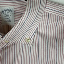 Brooks Brothers Men Dress Shirt 17/34-35 Regent Fit Non-Iron Cotton White Stripe