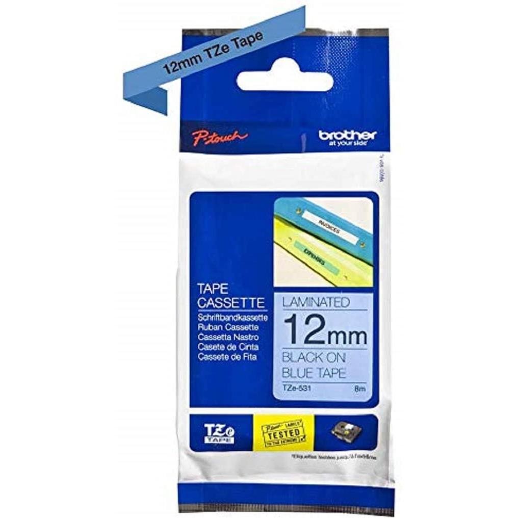 Ruban TZe-531 Brother 12mm noir bleu cassette etiquette thermocollee p-touch