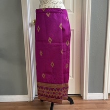 Lao Thai Khmer Traditional Skirt adjustable waist pink gold multicolor