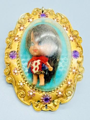 Mattel Liddle Kiddles Lucky Locket Liz Doll Gold Locket Purple Jewels 1966 READ