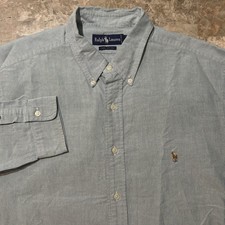 Polo Ralph Lauren Shirt Mens 17.5 35 Green Oxford Long Sleeve OCBD Vintage