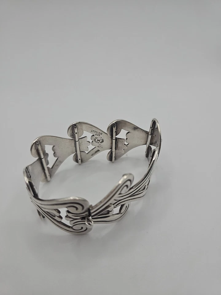 Pulseira de elos vintage mexicana feita à mão com painel de coração de prata esterlina 925, 50g - Imagem 3 de 4