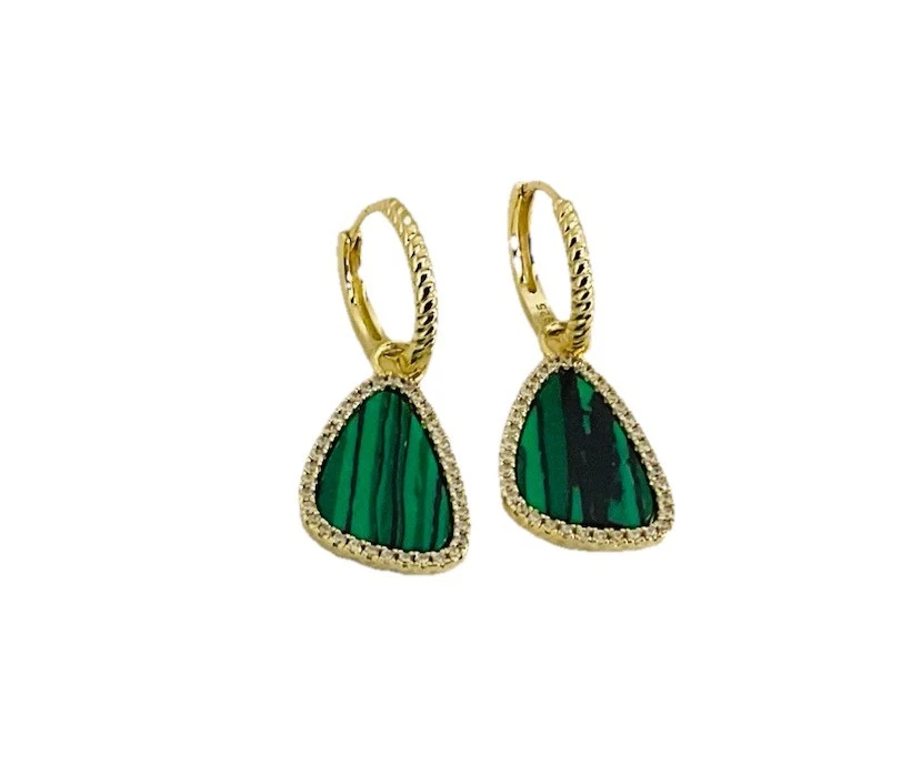 Malachite Sterling Silver Gold Tone Earrings - Image 2 of 4