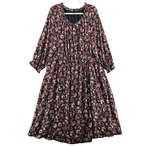 Talbots Plus Fit & Flare Dress Womens Size 2X Bracelet Sleeve Autumn Garden - Picture 1 of 11