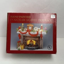 Decorative Christmas Light-up Porcelain Fireplace Set 1995 Vintage Hand Painted