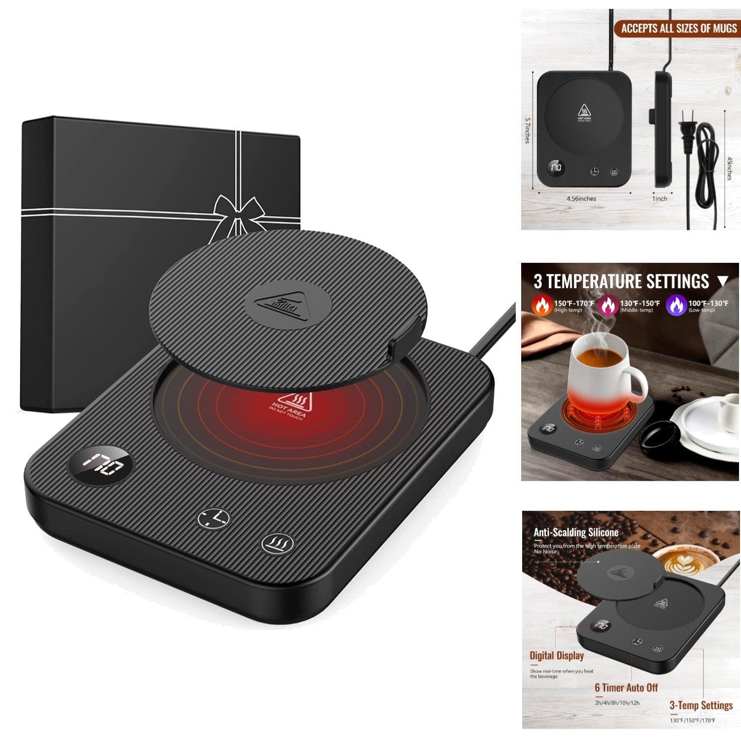 Portable Coffee Mug Warmer with 6 Timer Options & Anti-Scald