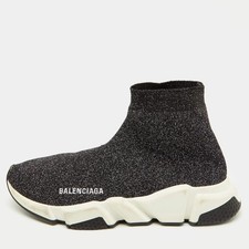 Balenciaga Shimmery Black Metallic Knit Fabric Speed Trainer Sneaker Gr.39