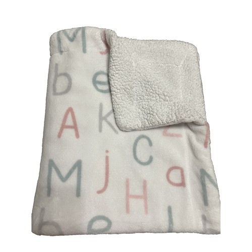 SL Home Fashions Baby Blanket White Sherpa Alphabet Letters Fleece Security