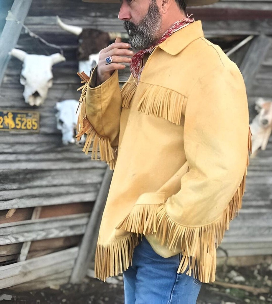 Old West Buckskin Leather Fringe Pullover Shirt, Mountain Man