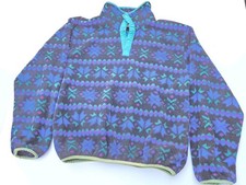 Vtg 90s LL Bean T-Snap Fleece Aztec Snowflake Pullover Jacket Youth XL
